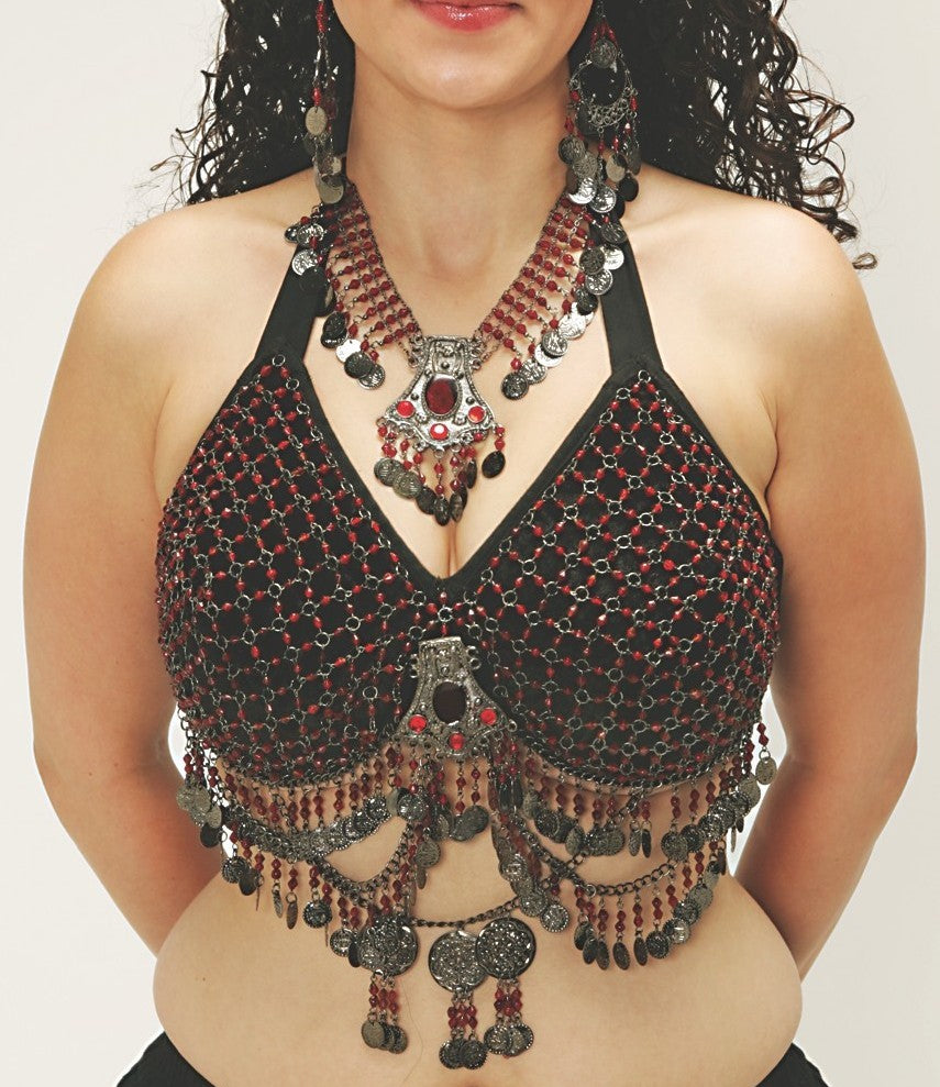 Womens Tribal Bellydance Outfit Set With Coins Bra And Belly Dance